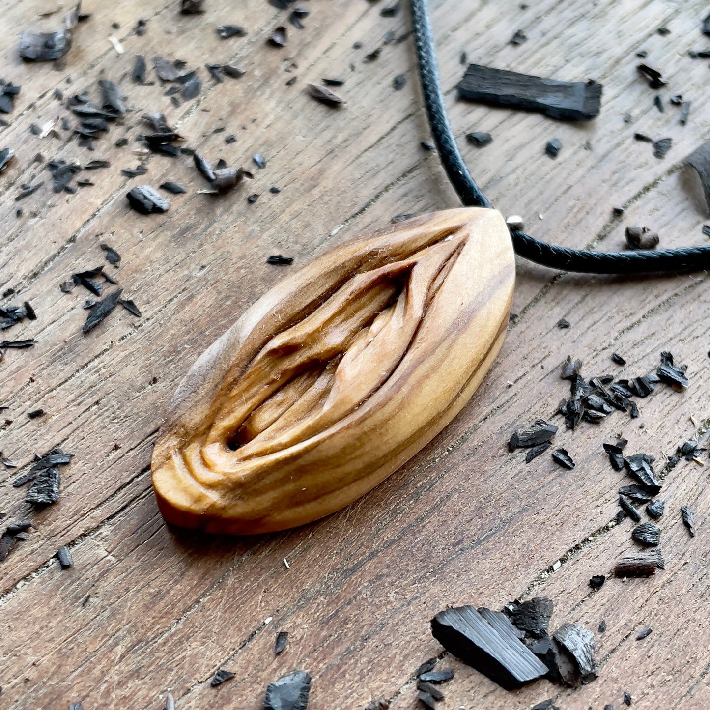 Vulva Pendant in Olive Wood