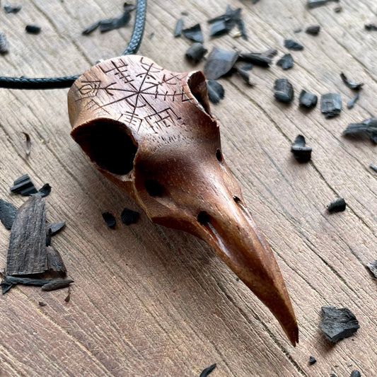 Raven Skull “Vegvísir” Pendant