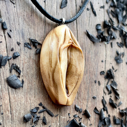 Vulva Olive Wood Pendant
