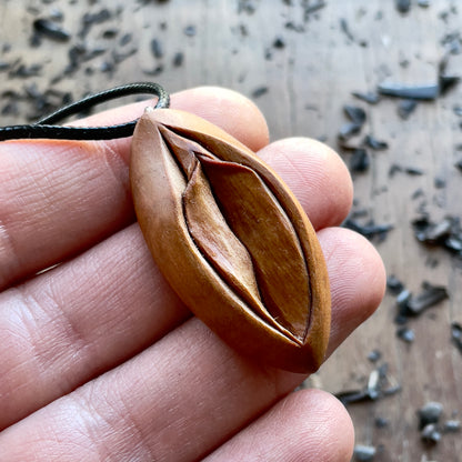 Vulva Pendant in Cherry Wood