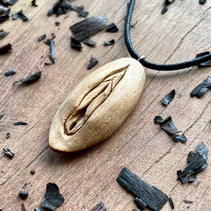 Vulva Pendant in Walnut Wood