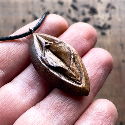 Vulva American Walnut Wood Pendant