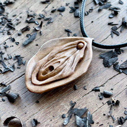 Abstract Vulva Pendant in Italian Walnut