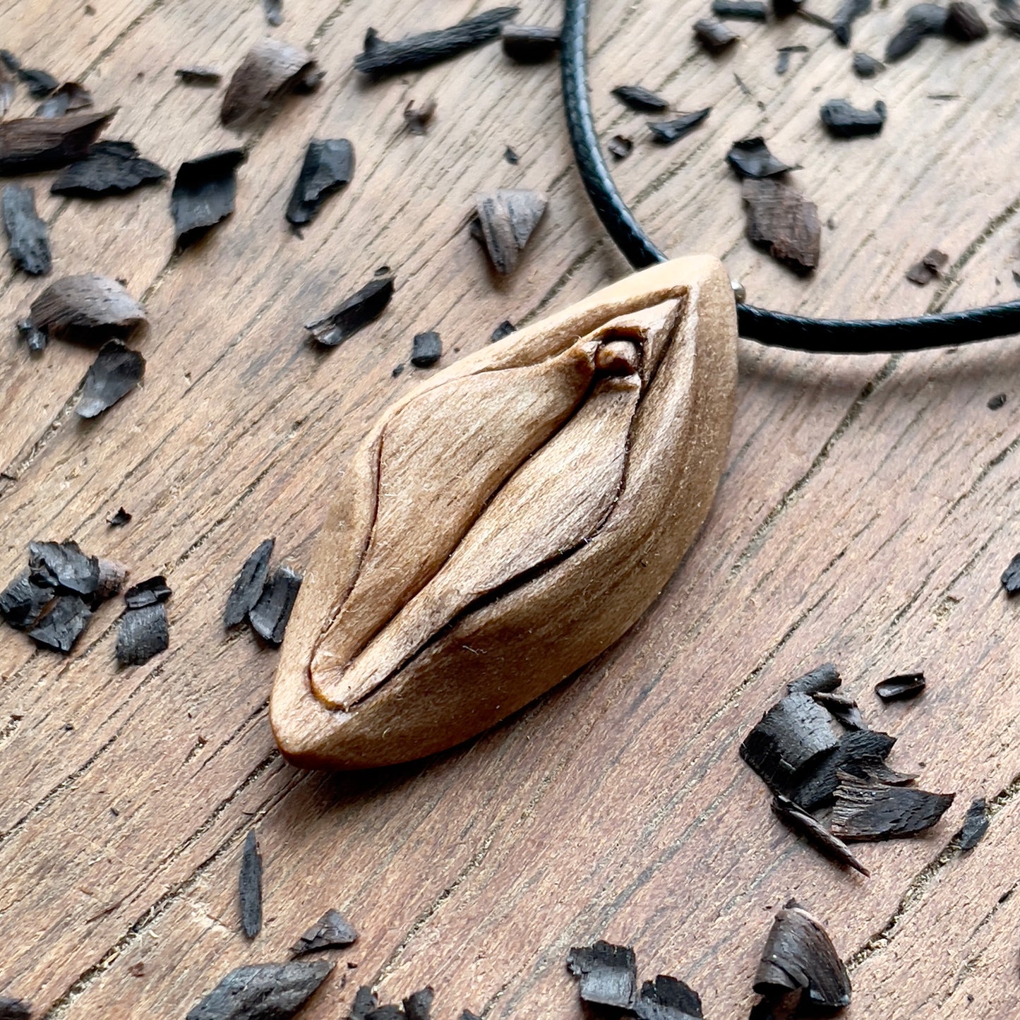 Vulva Italian Walnut Wood Pendant