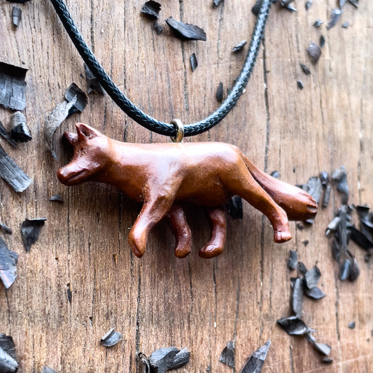 Hand Carved Fox Necklace, Apricot Wood Pendant