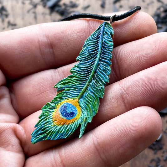 Peacock Feather Walnutood Pendant