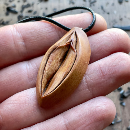Vulva Pendant in Cherry Wood