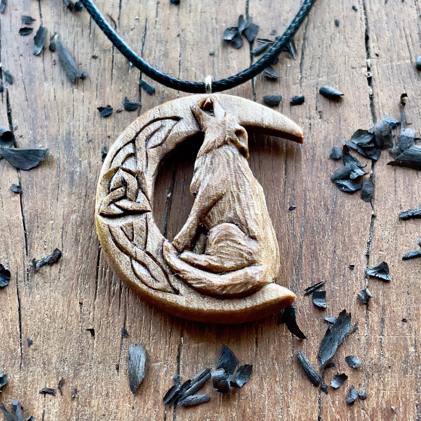Wolf on the Moon Pendant with Triquetra