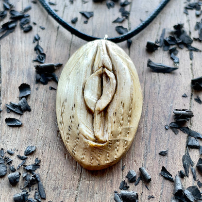 Vulva Oak Wood Pendant