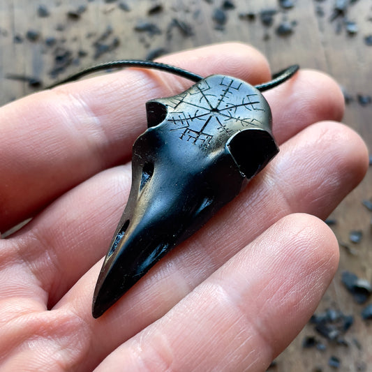 Raven Skull “Vegvísir” Pendant