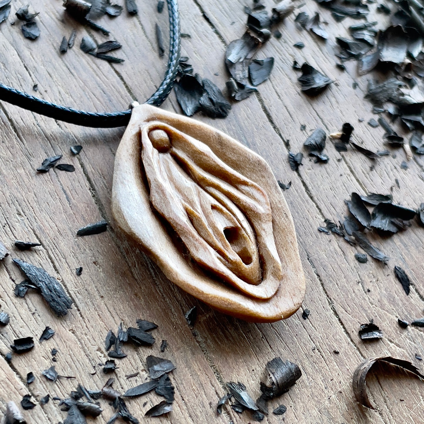 Abstract Vulva Pendant in Italian Walnut