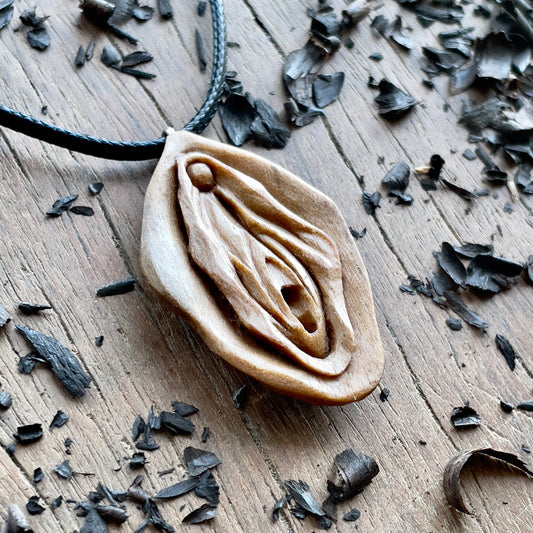 Abstract Vulva Pendant in Italian Walnut