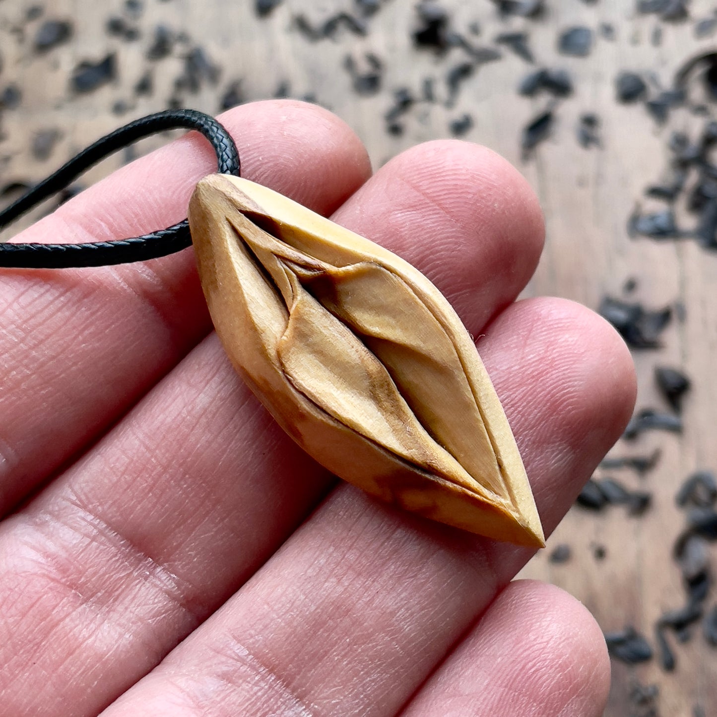 Vulva Olive Wood Pendant