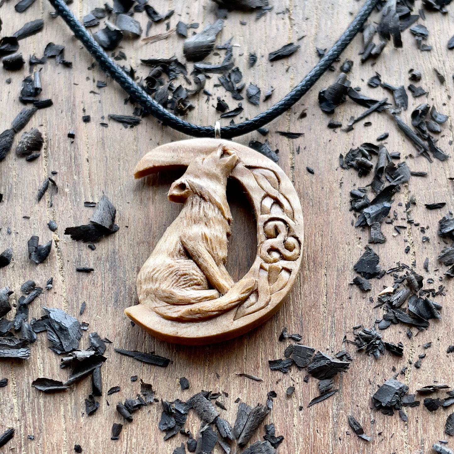 Wolf on the Moon Pendant with Triskelion