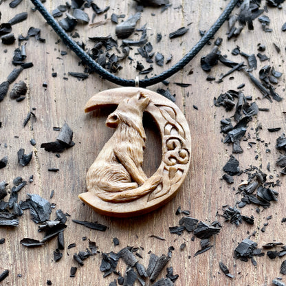 Wolf on the Moon Pendant with Triskelion