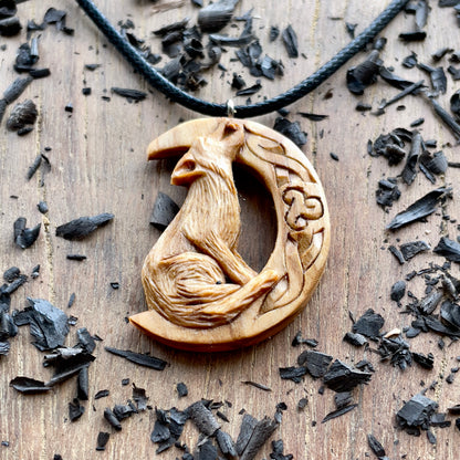 Wolf on the Moon Pendant with Triskelion