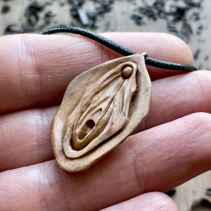Abstract Vulva Pendant in Italian Walnut