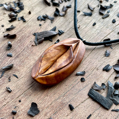 Vulva Pendant in Cherry Wood