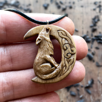 Wolf on the Moon Pendant with Triskelion