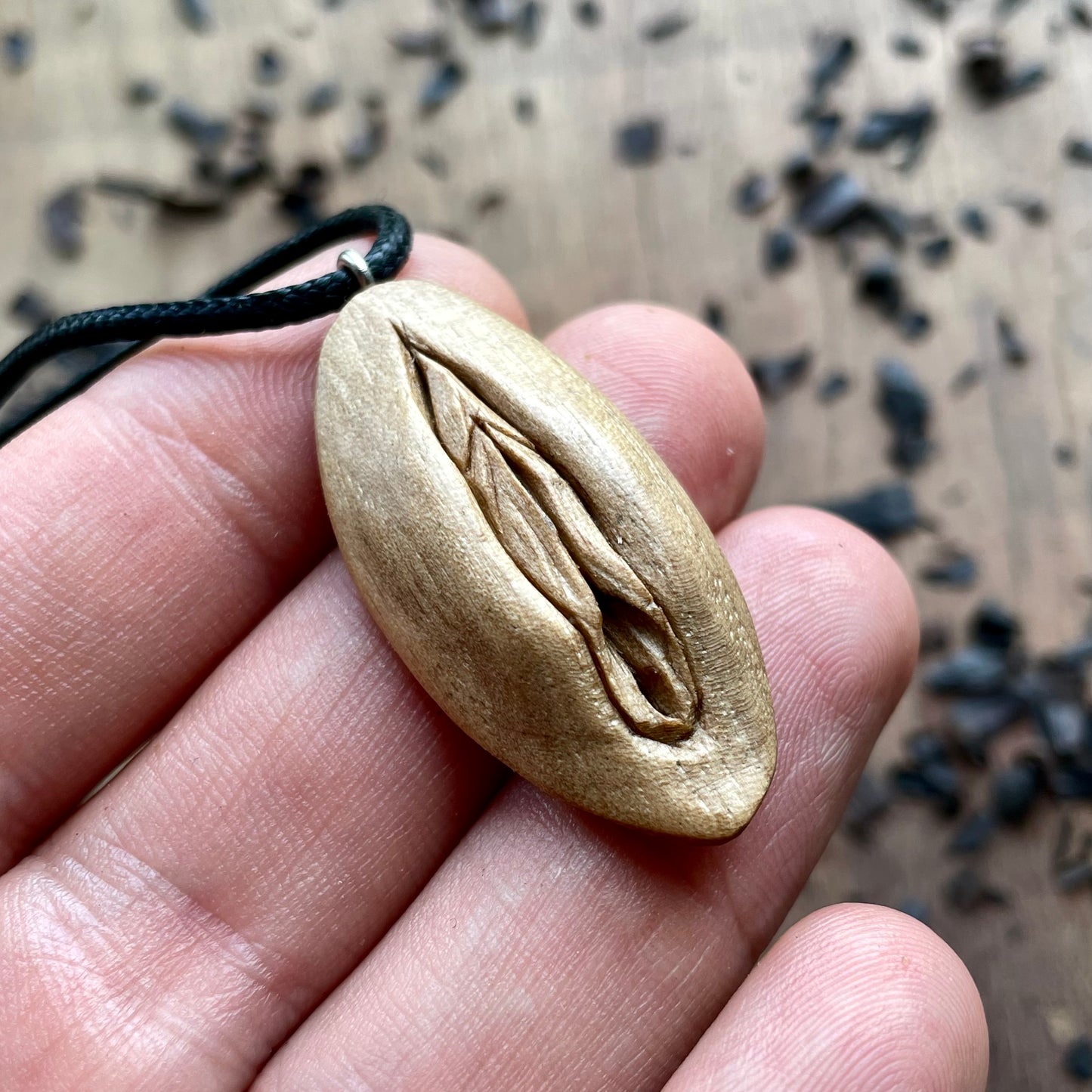 Vulva Pendant in Walnut Wood
