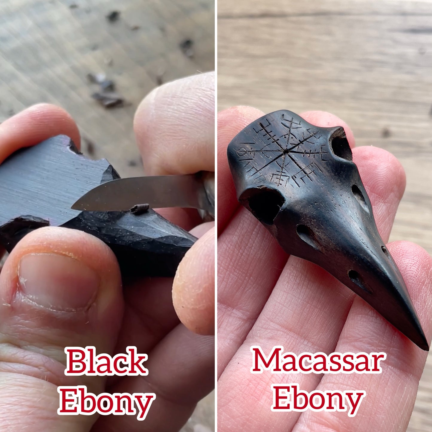 Raven Skull Vegvísir Ebony Wood Pendant