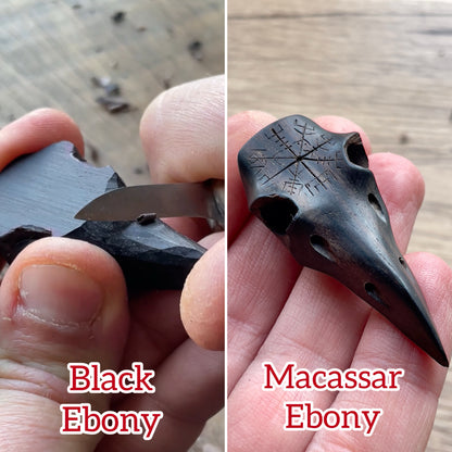 Raven Skull Vegvísir Ebony Wood Pendant