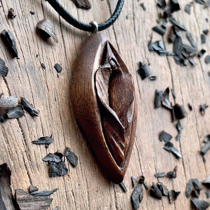 Vulva American Walnut Wood Pendant