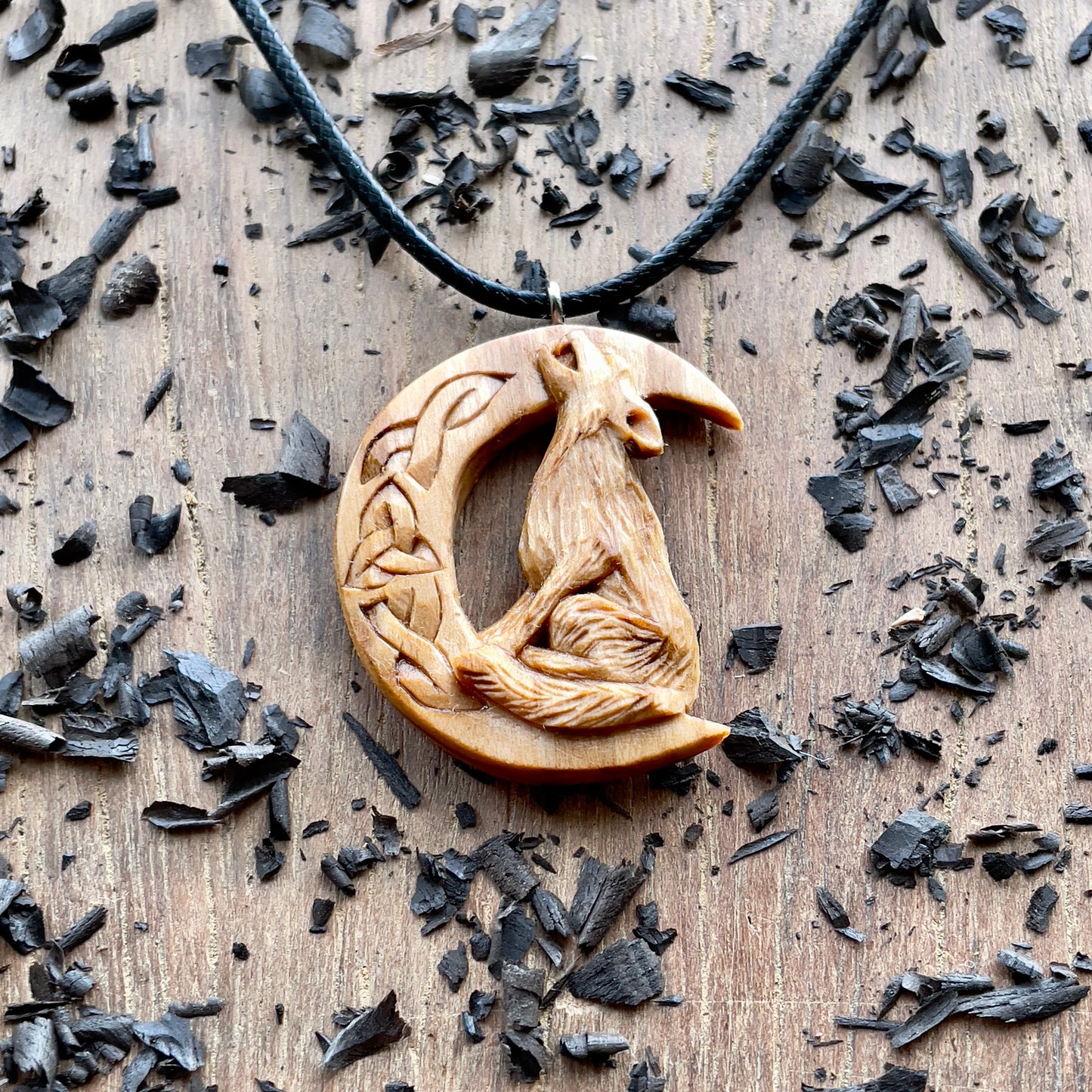 Wolf on the Moon Pendant with Triquetra