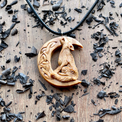 Wolf on the Moon Pendant with Triquetra