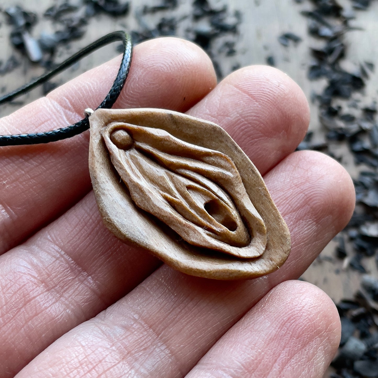 Abstract Vulva Pendant in Italian Walnut