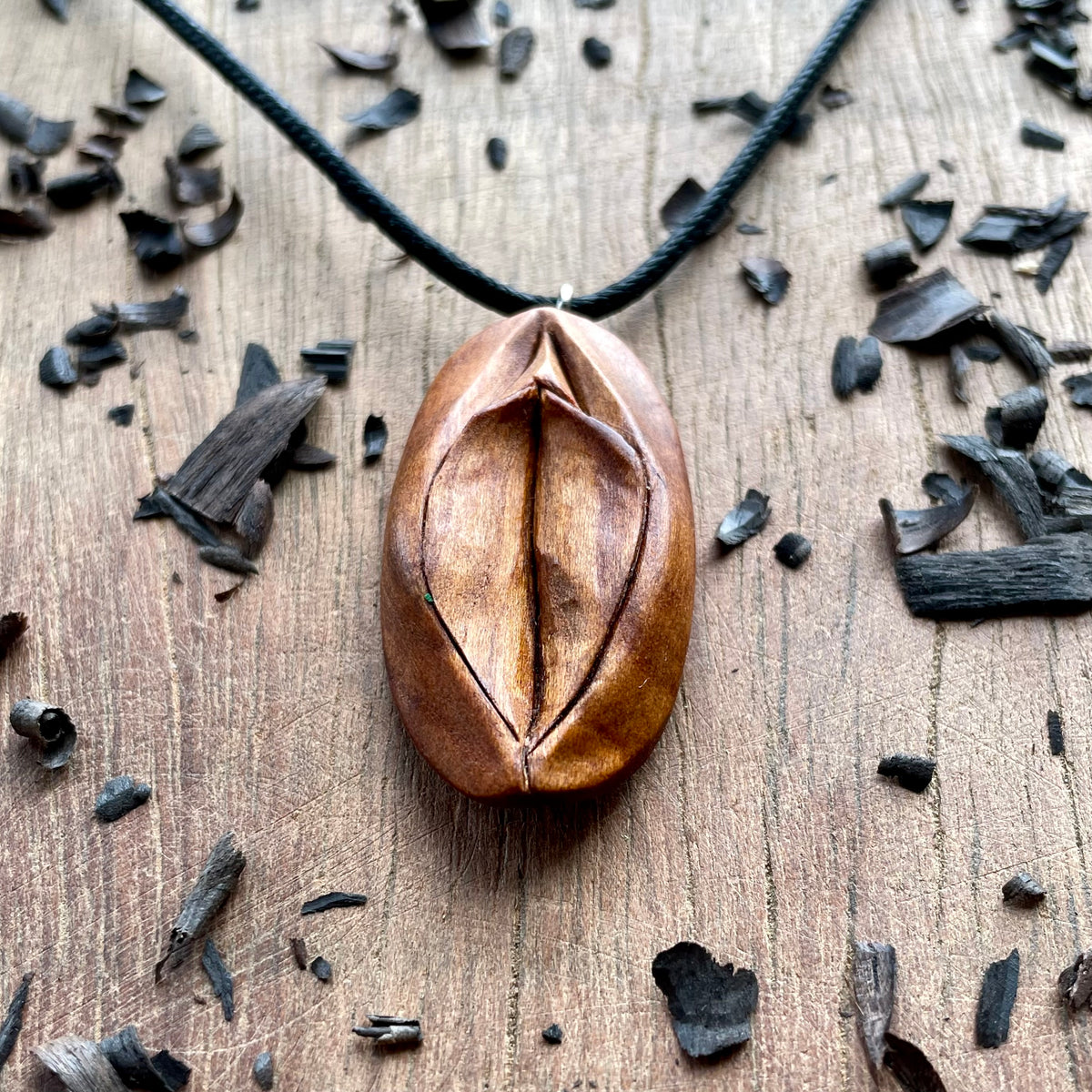 Vulva Pendant in Cherry Wood