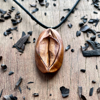 Vulva Pendant in Cherry Wood