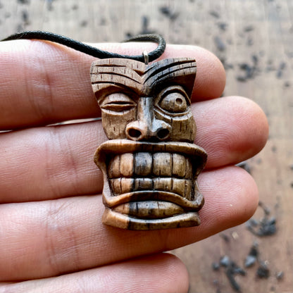 Winking Tiki Mask Italian Walnut Wood Pendant