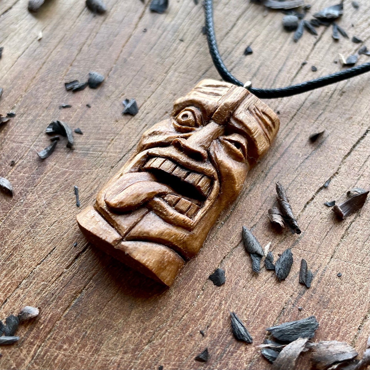Winking Tiki Mask Black Walnut Pendant