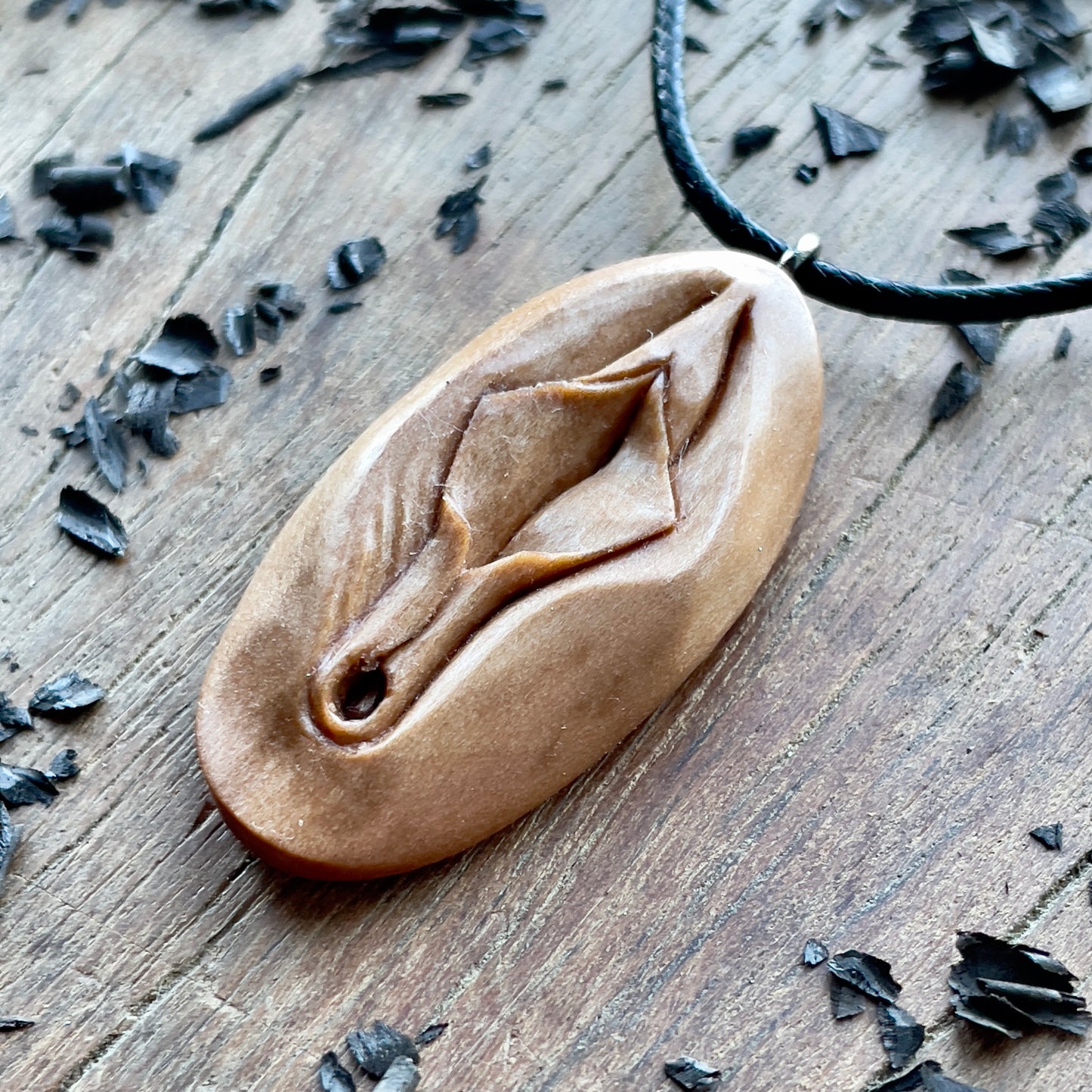 Vulva Pear Wood Pendant