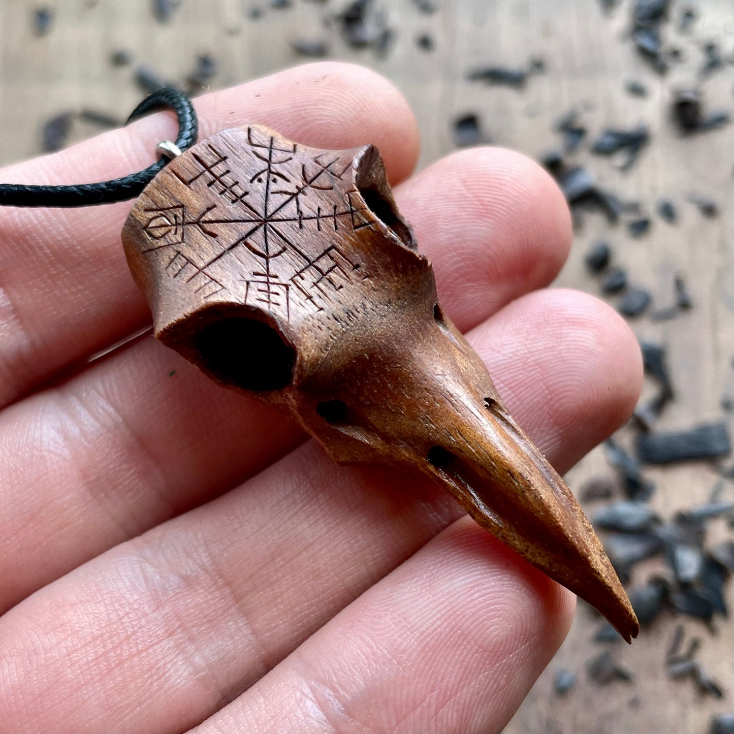 Raven Skull “Vegvísir” Pendant