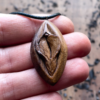 Vulva American Walnut Wood Pendant