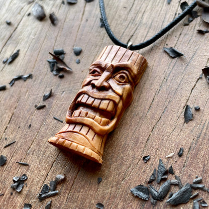 Winking Tiki Mask Plum Wood Pendant