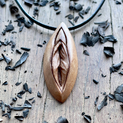 Vulva Pear Wood Pendant
