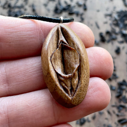 Vulva Walnut Wood Pendant