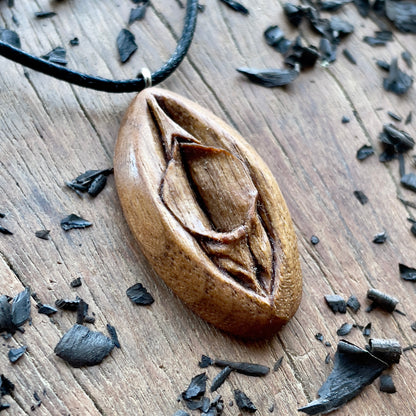 Vulva Walnut Wood Pendant