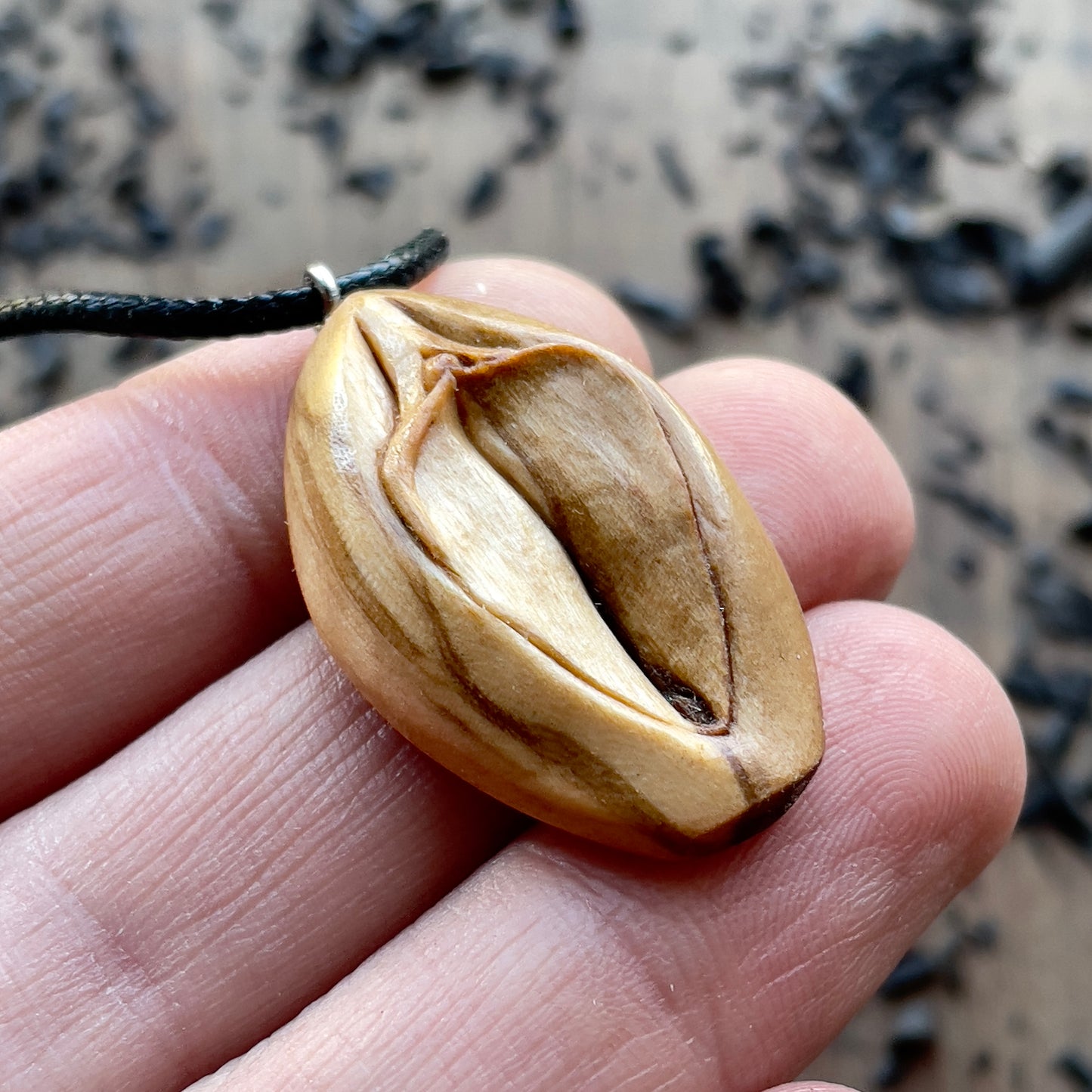 Vulva Olive Wood Pendant