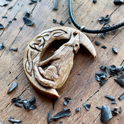 Wolf on the Moon Pendant with Triquetra