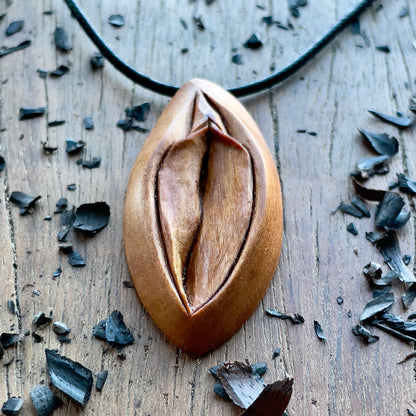 Vulva Pendant in Cherry Wood