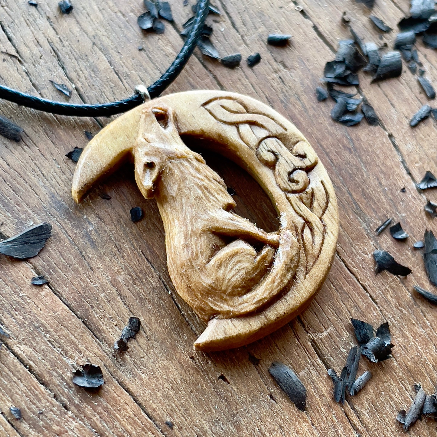 Wolf on the Moon Pendant with Triskelion