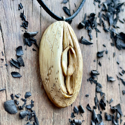 Vulva Oak Wood Pendant