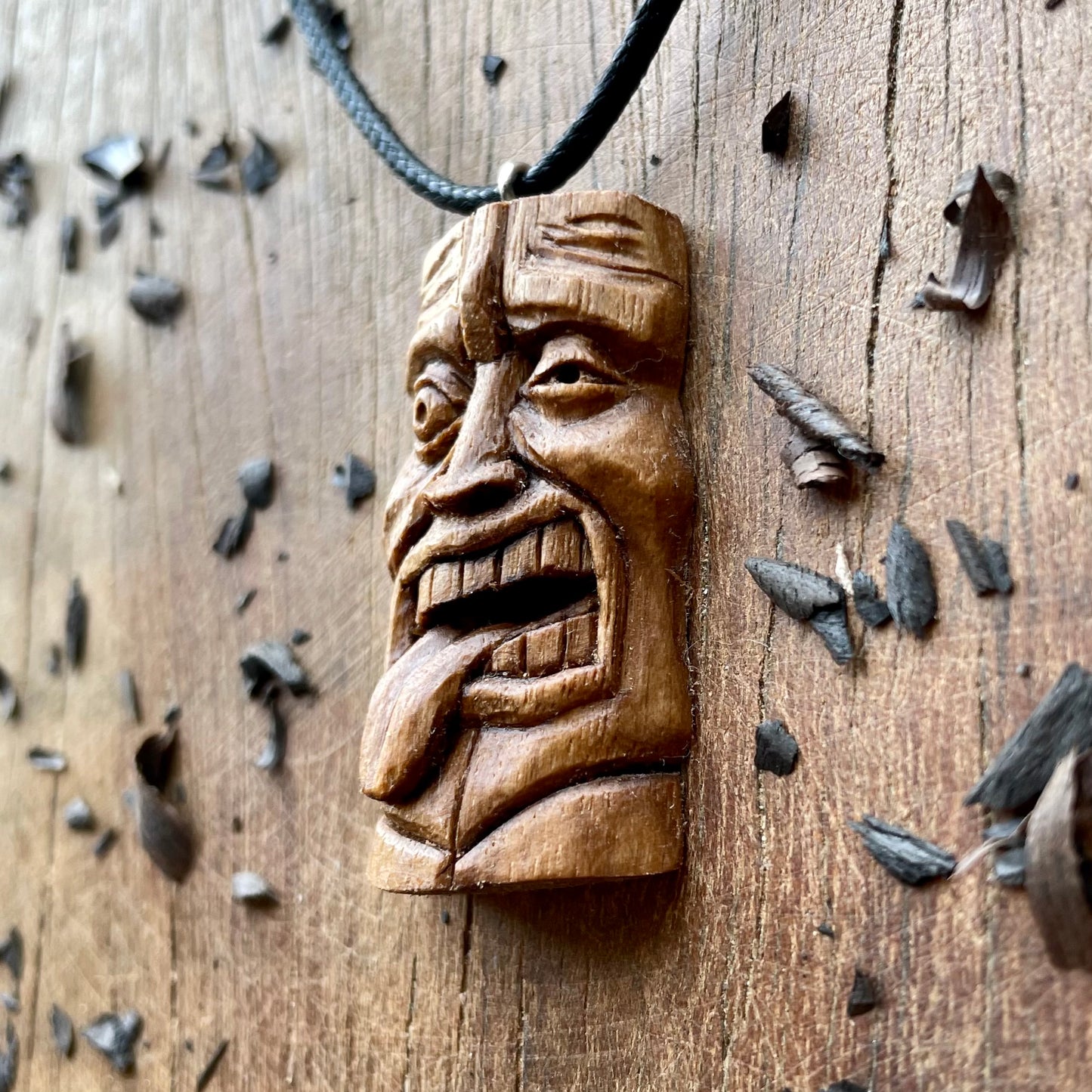 Winking Tiki Mask Black Walnut Pendant