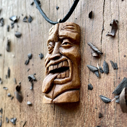 Winking Tiki Mask Black Walnut Pendant