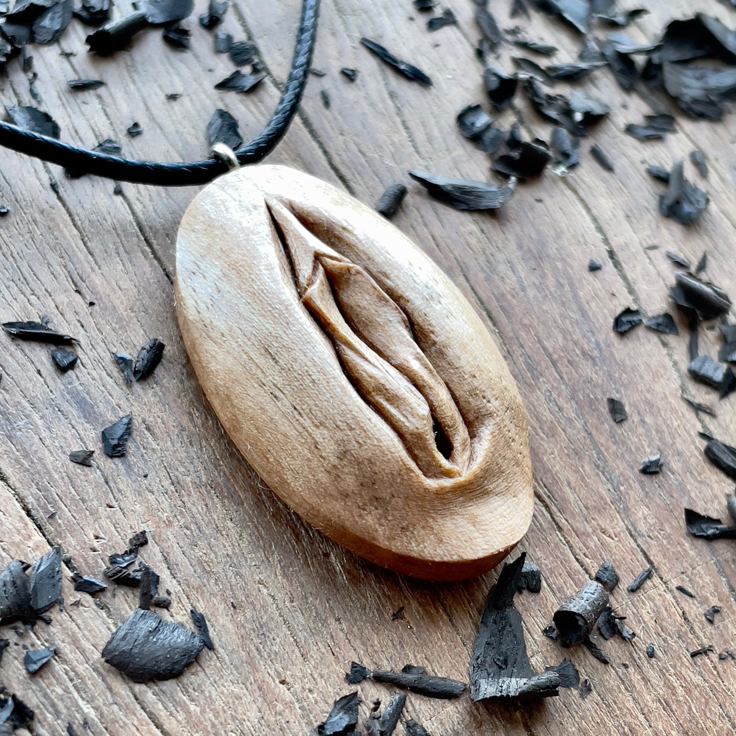 Vulva Italian Walnut Wood Pendant