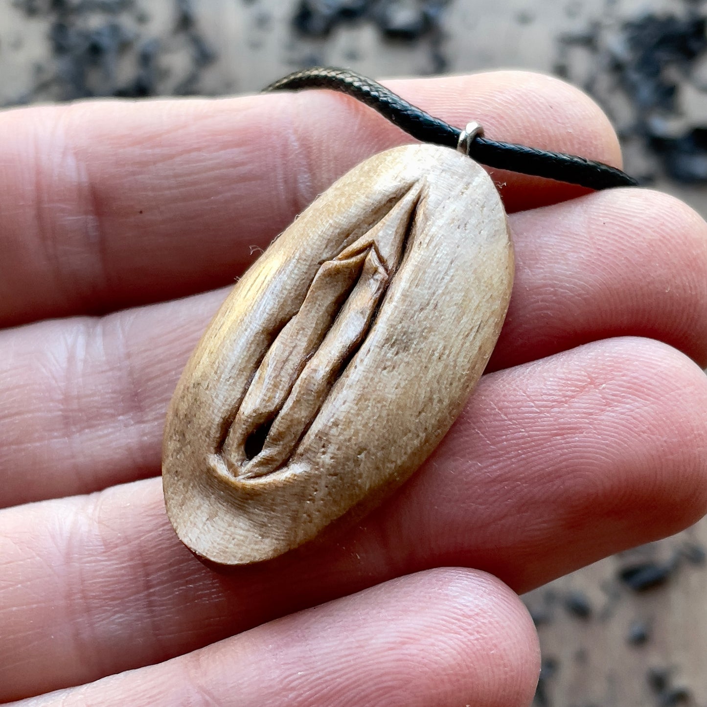 Vulva Italian Walnut Wood Pendant